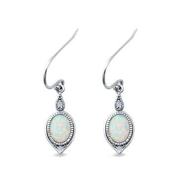 Drop Dangle Earrings Lab Created White Opal 925 Sterling Silver (16mm)
